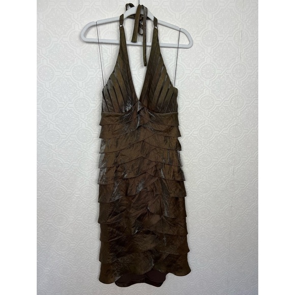 Vintage Cache Halter Dress Size 6 Y2K 90s Metallic Vneck Cocktail Formal Event - Picture 2 of 7